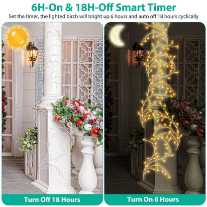 1Pc 7.87FT Lighted Birch Garland Lighted Twig Vine Lights 144LED Birch Garland With Lights String Light With Timer 8 Modes IP45 Waterproof For Christmas Fireplace Home Decoration