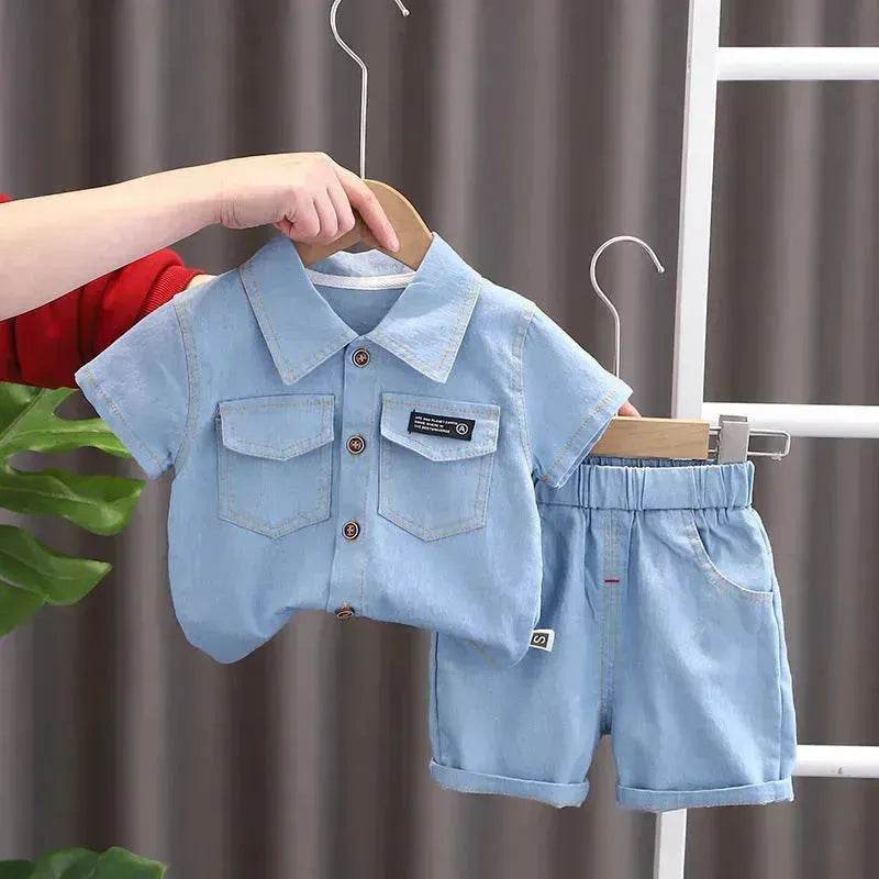 Lapel Short Sleeve Suit Children's Clothing Casual wear for boys Denim Two piece for boys