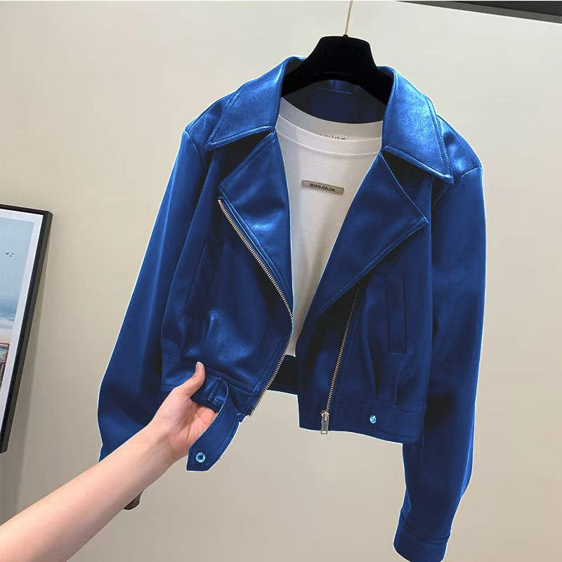 Women's Cropped PU Leather Jacket