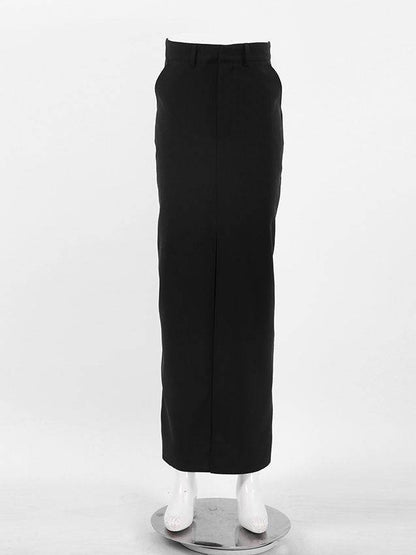 Women's Retro Casual Black High Waist Long front Split Skirt