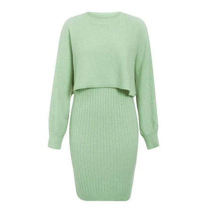 Women 2pcs Winter Outfit Cashmere dress Cropped Pullover top
