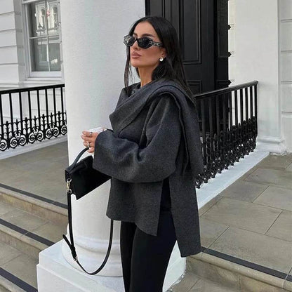 Women Solid Fashionable Cozy Scarf Winter Coat Jacket