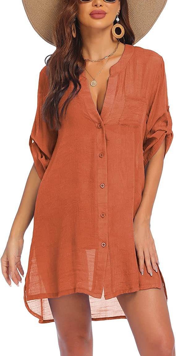 European And American Sun Protection Women Beach Linen Shirt dress