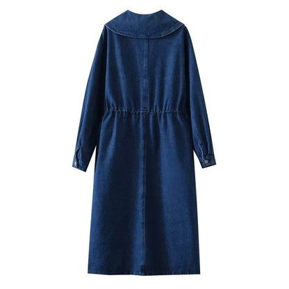 New Long Sleeve Button loose Denim Midi Dress Women