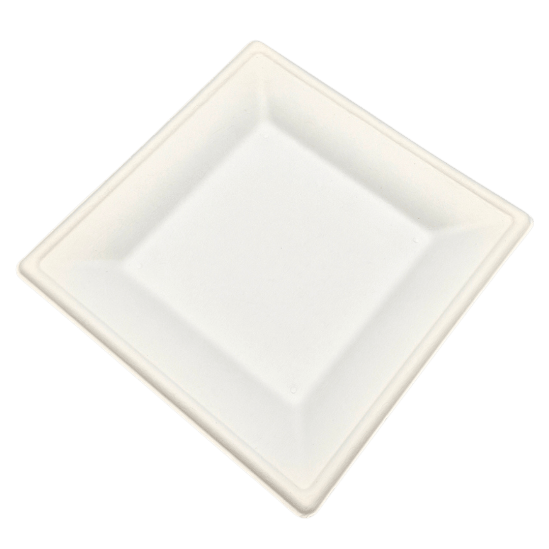 Assiette carrée en canne à sucre de 8 po