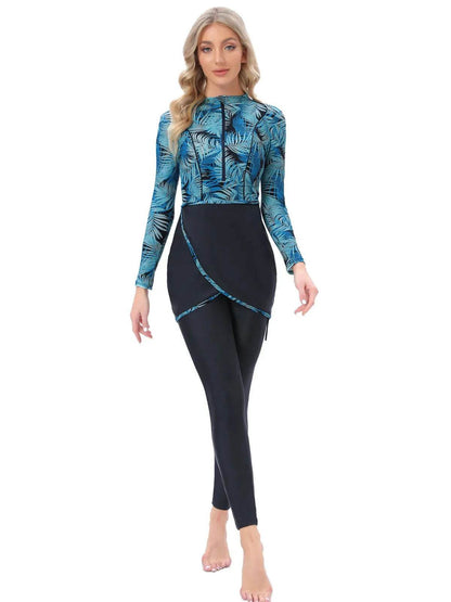 Long Sleeve Zipper ArabSwimsuit With Hat Chest Pad 3 Piece Conservative