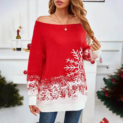 Snowflake Off-the-shoulder Cashmere Christmas Sweater top Women