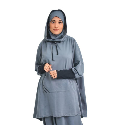 Middle East Arabic Solid Color Hooded Drawstring Pocket Two-piece Sports Suit