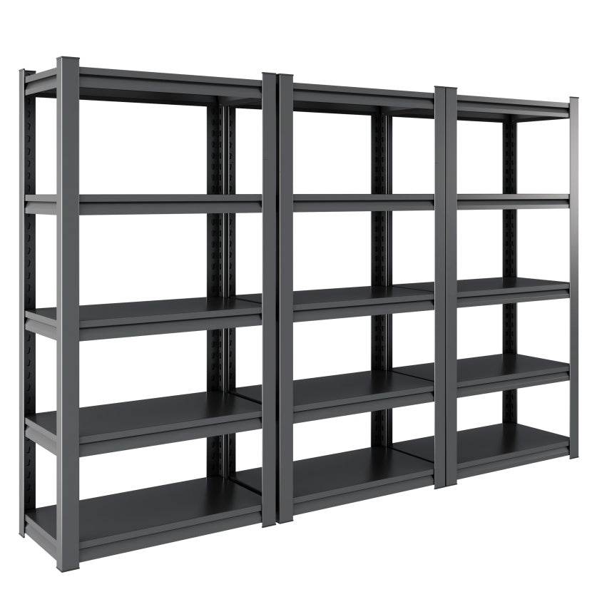 Étagères métalliques à plusieurs niveaux pour le rangement, étagères de garage, 907 kg, étagères de rangement robustes, étagères de garage réglables, unité d'étagères industrielles, support utilitaire de rangement, noir