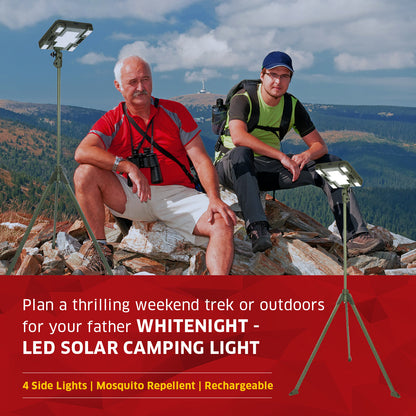 TRU De-LIGHT WHITENIGHT Projecteur LED Solaire / Secteur / DC Multiusage - Lumière Principale pour Jardin, Camping + 4 Lampes Latérales Amovibles Multimodes Indépendantes / Trépied + Sac de Transport