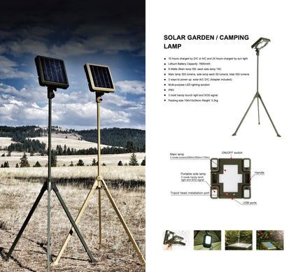TRU De-LIGHT WHITENIGHT Projecteur LED Solaire / Secteur / DC Multiusage - Lumière Principale pour Jardin, Camping + 4 Lampes Latérales Amovibles Multimodes Indépendantes / Trépied + Sac de Transport