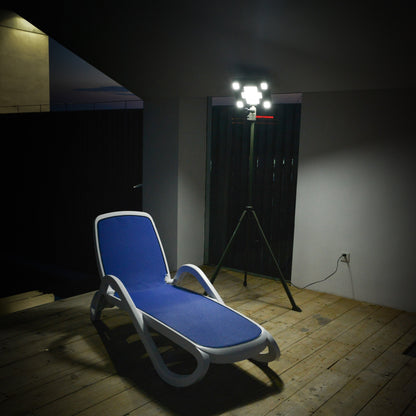 TRU De-LIGHT WHITENIGHT Projecteur LED Solaire / Secteur / DC Multiusage - Lumière Principale pour Jardin, Camping + 4 Lampes Latérales Amovibles Multimodes Indépendantes / Trépied + Sac de Transport