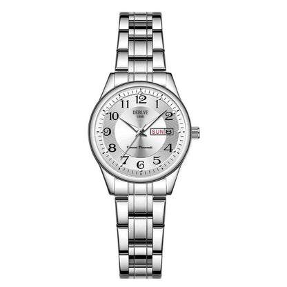 Ultra-Thin Stainless Steel Strap Watch, Double Calendar, Luminous, Waterproof