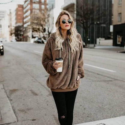Women's Polerones Fleece Hoodie Pullover fall Winter Zipper Pocket Sweatshirt