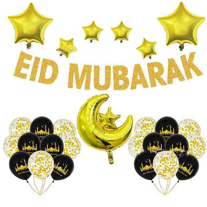 Eid Ramadan Latex Aluminum Film Balloon Combination Glitter Paper