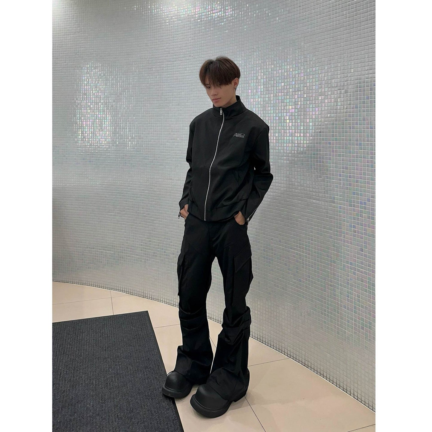 Large Pocket Pleated Black Y2K Cargo Pants Men