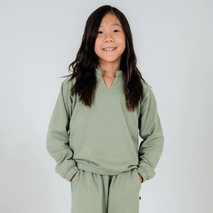 Youth Bamboo Fleece Collared Pullover | Sage