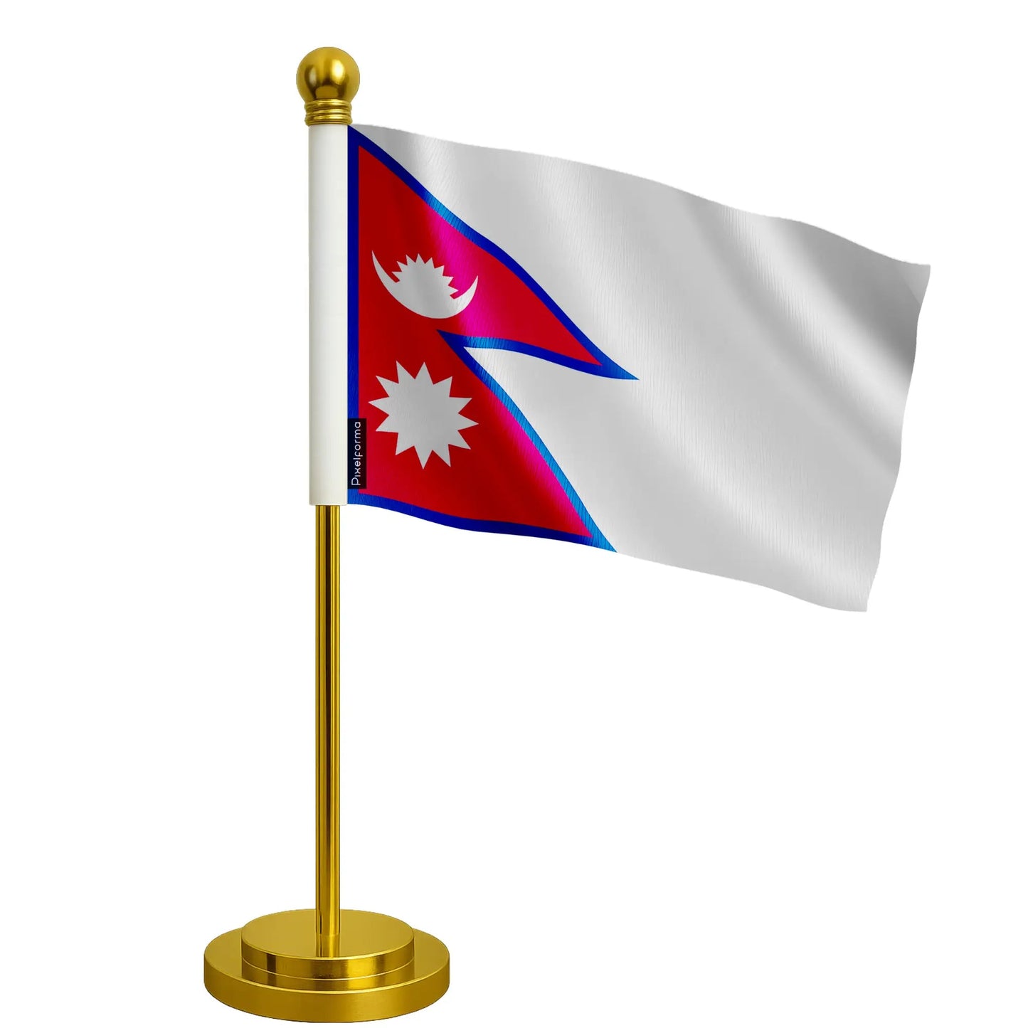 Drapeau De Bureau Du Népal – Polyester – Socle Acier Inoxydable