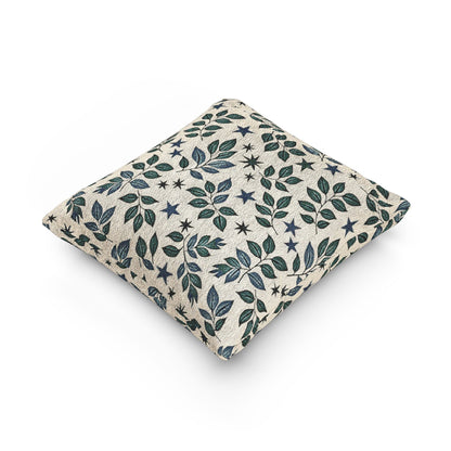Leaf and Star Pattern Woven Pillow | Botanical Throw Cushion