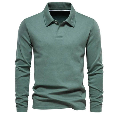 Fashion Plain Lapel Long-sleeved Polo Shirt Men's Casual Autumn Polo sweatshirt