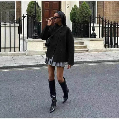 Fall Winter Double Breasted Solid Color Cashmere coat for women