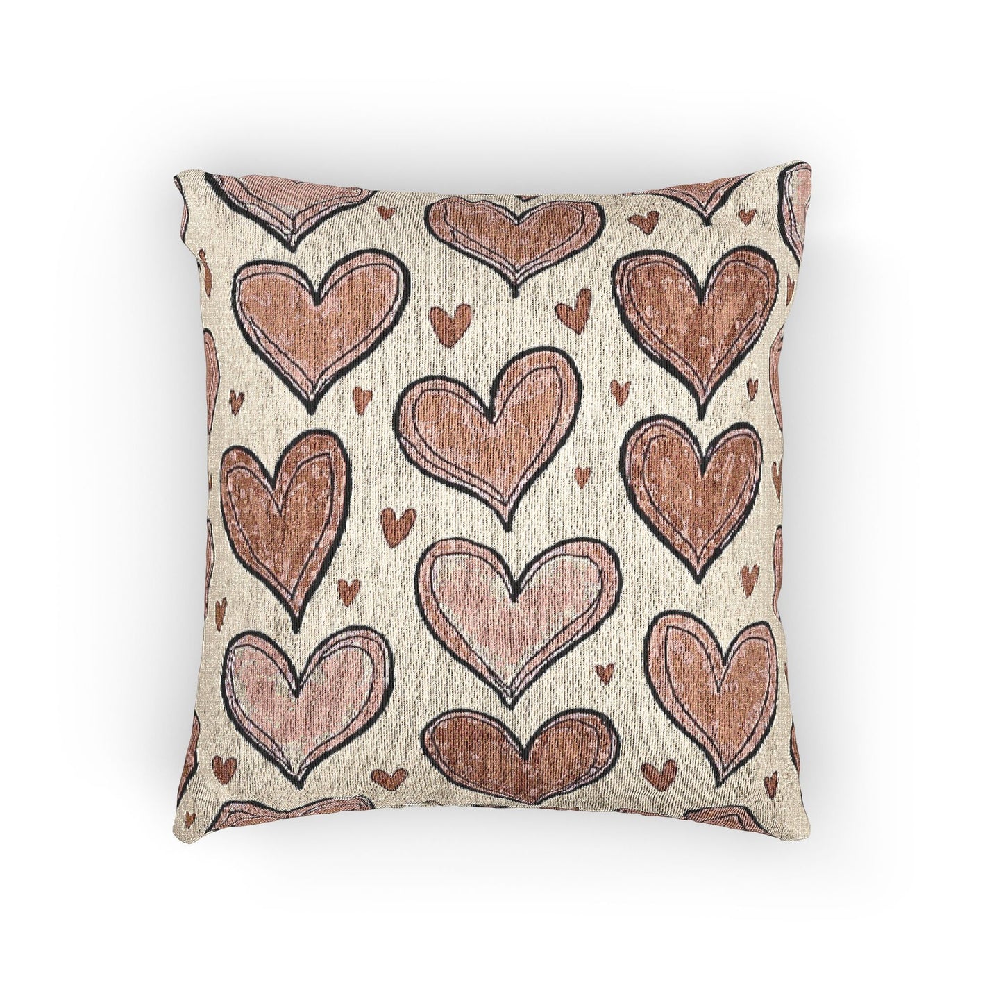Pink Heart Pattern Woven Pillow | Boho Valentine Decorative Throw