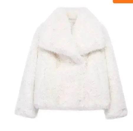 Manteau d'hiver en peluche à col ouvert et revers épais, manteau en fausse fourrure pour femmes
