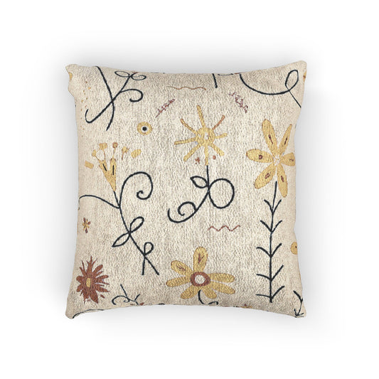 Coussin brodé tissé floral neutre | Coussin décoratif Bohème Chic et Campagne