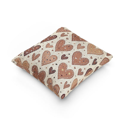 Neutral Heart Pattern Woven Pillow | Boho Heart Throw Pillow