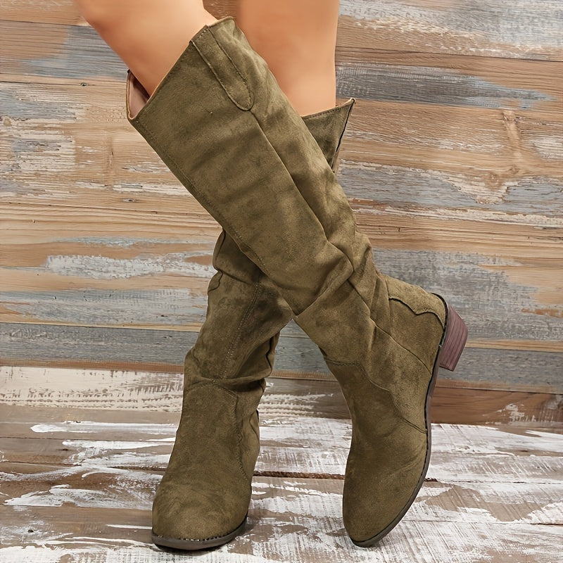 [Vintage Western Cowboy Boots] Ylxhoa Women's Vintage Western Cowboy Boots - Knee-High Pull-On Boots with Chunky Heels, Slip-Resistant PU Outsole, Pointed Toe, Durable Construction - Western Booties for Country Western Events