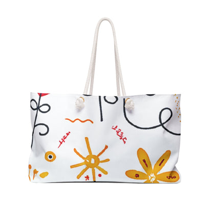 Sac de week-end Fleurs gribouillis jaunes | Sac fourre-tout floral, plage, voyage, grand sac fourre-tout