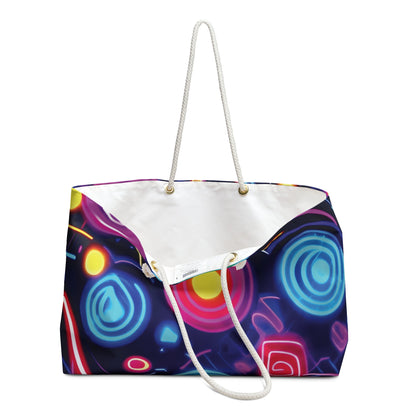 Neon Shapes Pattern Weekender Bag | Retro Abstract Nightclub Print | Mom Gift