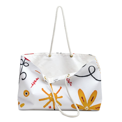Sac de week-end Fleurs gribouillis jaunes | Sac fourre-tout floral, plage, voyage, grand sac fourre-tout