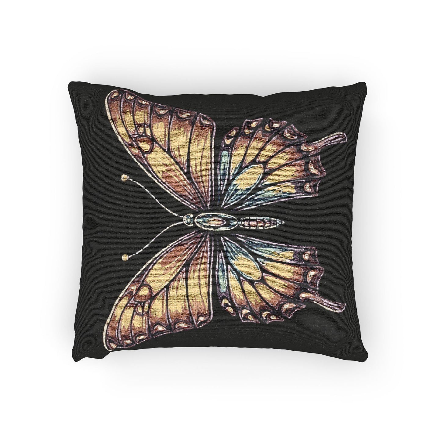 Golden Butterfly Woven Pillow | Tapestry Style Accent Cushion