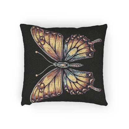 Golden Butterfly Woven Pillow | Tapestry Style Accent Cushion