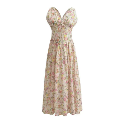 Women's Summer French Seaside Vacation Waist-tight Temperament Midi Skater Dress