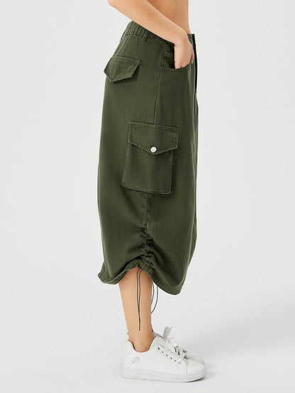 Women Casual Street wear High waisted Pencil Midi Cargo Skirt