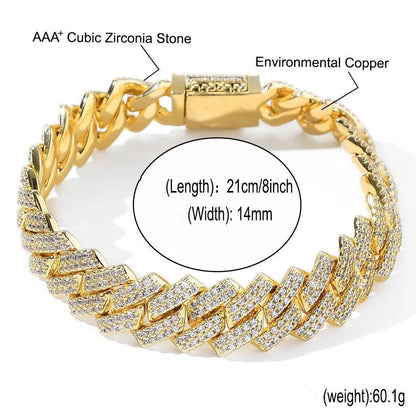 Cubic Copper Inlaid Zircon stone 14mm Diamond Cuban Link Chain necklace