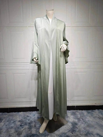 Abaya two piece set Elegant Satin  Plain Color Abaya Kimono Open front Abaya Dubai Abaya wear for Middle East Women
