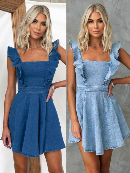 Robe mini évasée en jean décontractée pour femme