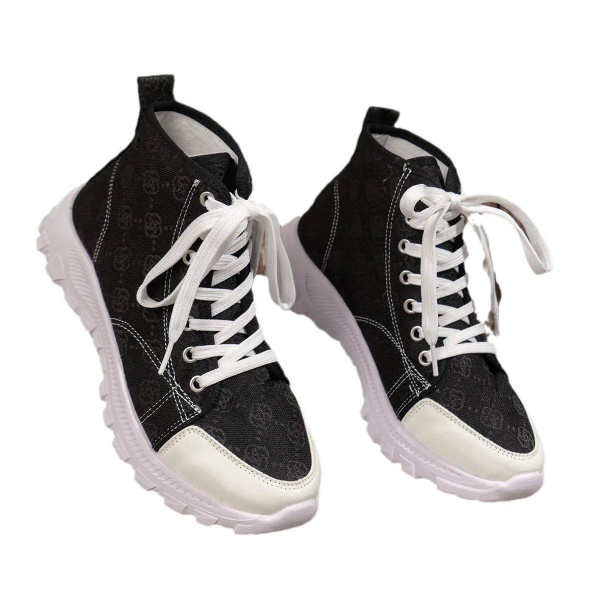 Bottes à lacets imprimé rose, chaussures en toile respirantes à la mode, bottines courtes décontractées antidérapantes à semelle épaisse pour femmes