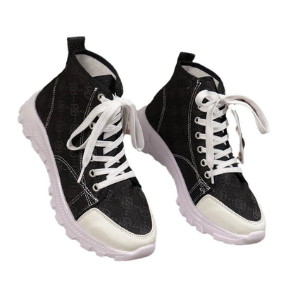 Bottes à lacets imprimé rose, chaussures en toile respirantes à la mode, bottines courtes décontractées antidérapantes à semelle épaisse pour femmes