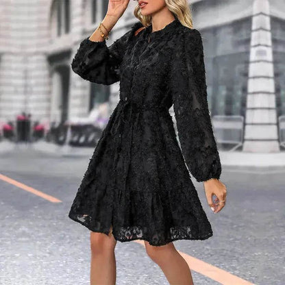 Lace Tied Long Sleeve Dress Fashion Midi Dresses Womens Clothing