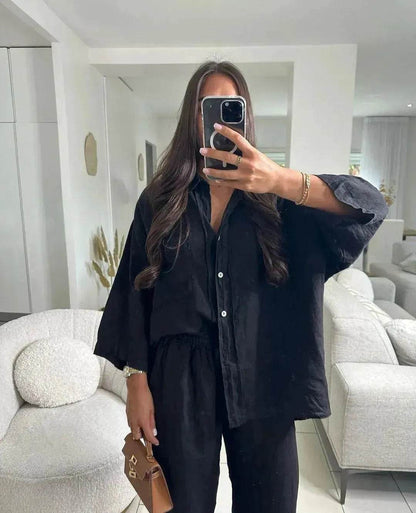 Casual Women Wide Leg Pants Long Sleeves Shirt Sets Ladies Loose High Street 2 Piece Outfits Pant co ords for Women Trouser co ords for Women