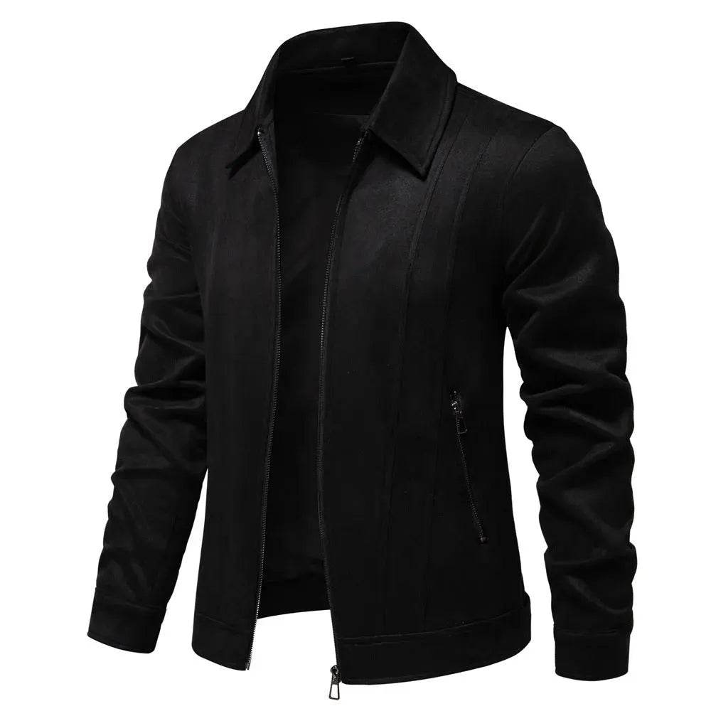 Veste à revers zippée mode, automne hiver, manteau en daim uni, vêtements d'extérieur pour hommes