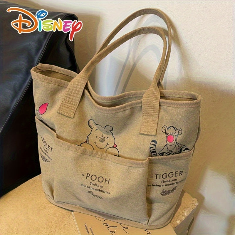Disney Winnie The Pooh Printed Canvas Tote Bag, Vintage Single Shoulder Bag, Large Capacity Multi-Pocket Handbag Christmas/Halloween gift