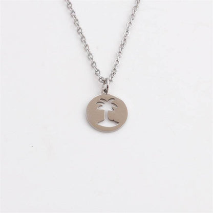Titanium Steel Hollow Coconut Tree Pendant Neck Accessories Unisex
