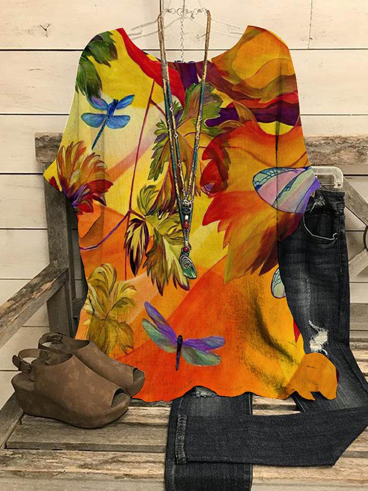Summer Loose blouse Round Neck Short Sleeve Cotton And Linen Top For Women