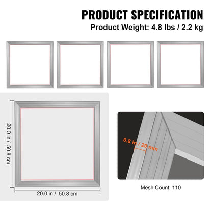 Screen Printing Kit, 4 Pieces Aluminum Silk Screen Printing Frames