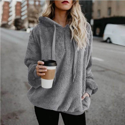 Women's Polerones Fleece Hoodie Pullover fall Winter Zipper Pocket Sweatshirt